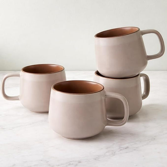 Ceramic Coffee Mugs Set of 4 | 12 oz Stoneware Coffee Cups | Lead-Free, Non-Toxic | Microwave and Dishwasher Safe | Comfortable Handle | Modern Design for Tea and Latte | Rose Sand - Renee Lane Company