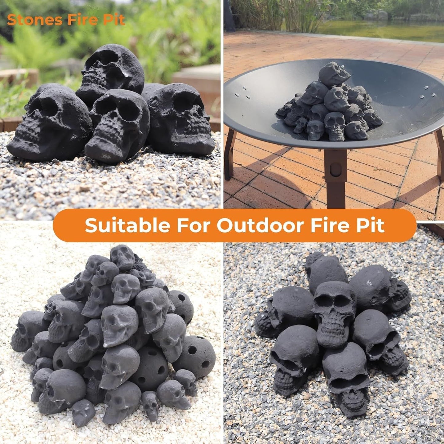 Ceramic Skulls for Fire Pit, Outdoor Fire Tables, 7pcs Reusable Spooky Imitated Human Skull Gas Log for Party, Bonfire,Campfires,Fireplaces, 3.1 inch - Renee Lane Company