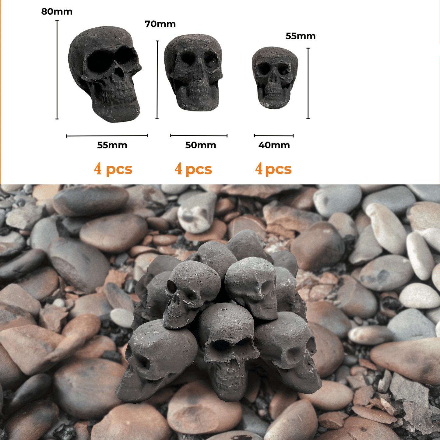 Ceramic Skulls for Fire Pit, Outdoor Fire Tables, 7pcs Reusable Spooky Imitated Human Skull Gas Log for Party, Bonfire,Campfires,Fireplaces, 3.1 inch - Renee Lane Company