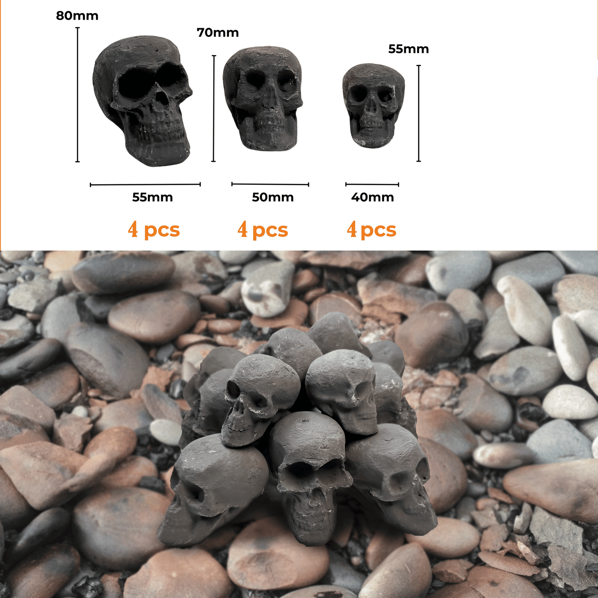 Ceramic Skulls for Fire Pit, Outdoor Fire Tables, 7pcs Reusable Spooky Imitated Human Skull Gas Log for Party, Bonfire,Campfires,Fireplaces, 3.1 inch - Renee Lane Company