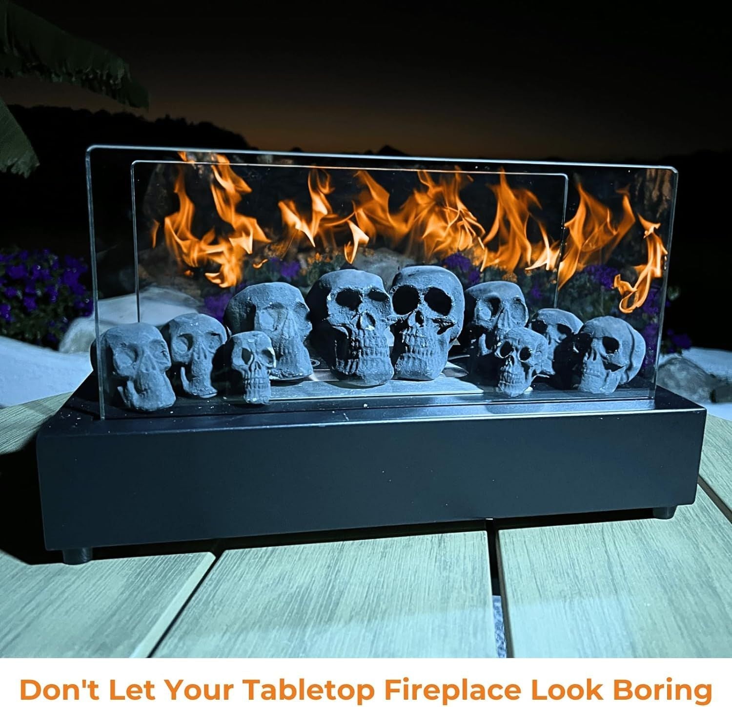 Ceramic Skulls for Fire Pit, Outdoor Fire Tables, 7pcs Reusable Spooky Imitated Human Skull Gas Log for Party, Bonfire,Campfires,Fireplaces, 3.1 inch - Renee Lane Company