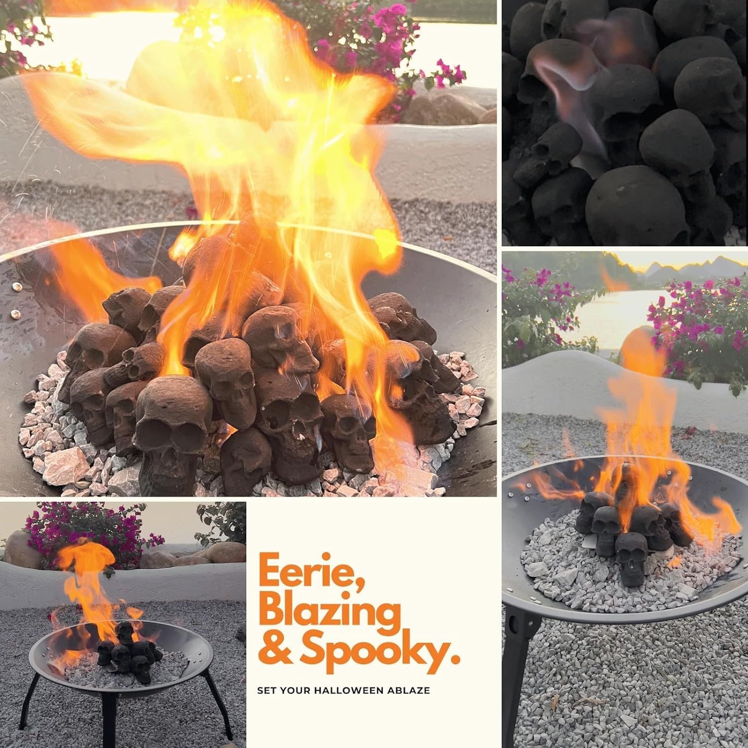Ceramic Skulls for Fire Pit, Outdoor Fire Tables, 7pcs Reusable Spooky Imitated Human Skull Gas Log for Party, Bonfire,Campfires,Fireplaces, 3.1 inch - Renee Lane Company