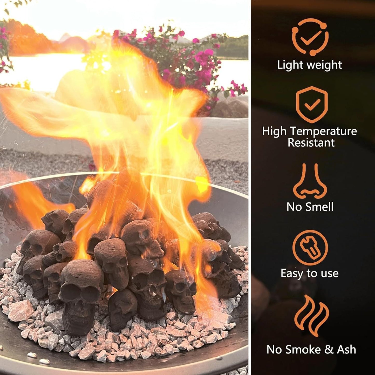 Ceramic Skulls for Fire Pit, Outdoor Fire Tables, 7pcs Reusable Spooky Imitated Human Skull Gas Log for Party, Bonfire,Campfires,Fireplaces, 3.1 inch - Renee Lane Company