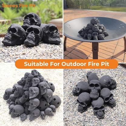 Ceramic Skulls for Fire Pit, Outdoor Fire Tables, 7pcs Reusable Spooky Imitated Human Skull Gas Log for Party, Bonfire,Campfires,Fireplaces, 3.1 inch - Renee Lane Company