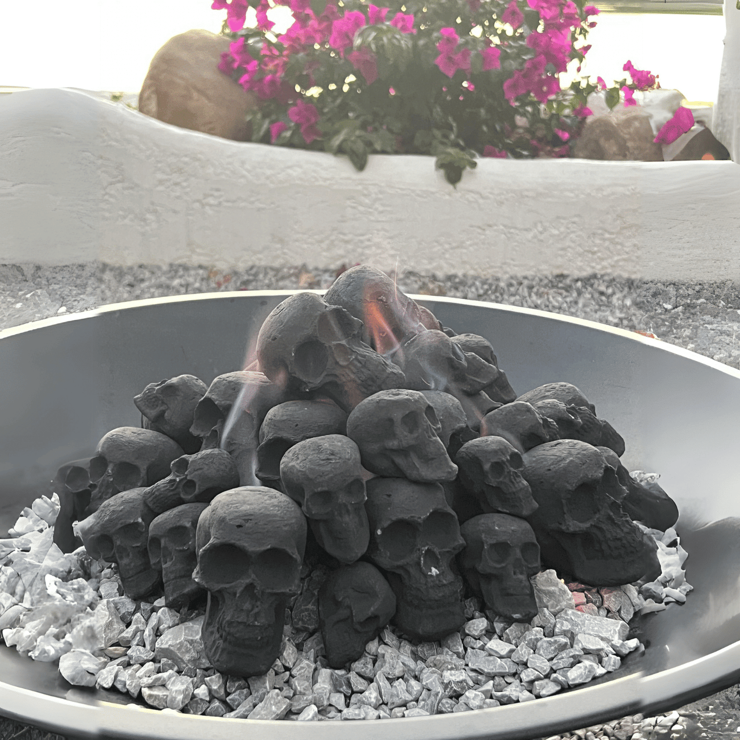Ceramic Skulls for Fire Pit, Outdoor Fire Tables, 7pcs Reusable Spooky Imitated Human Skull Gas Log for Party, Bonfire,Campfires,Fireplaces, 3.1 inch - Renee Lane Company