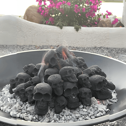 Ceramic Skulls for Fire Pit, Outdoor Fire Tables, 7pcs Reusable Spooky Imitated Human Skull Gas Log for Party, Bonfire,Campfires,Fireplaces, 3.1 inch - Renee Lane Company