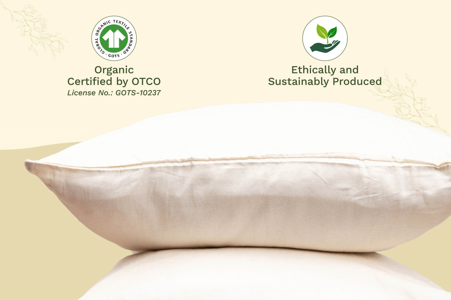Organic sateen pillowcase, white folded case with certification icons
