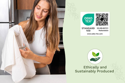 Kitchen flour sack towels, white cloths held in hand