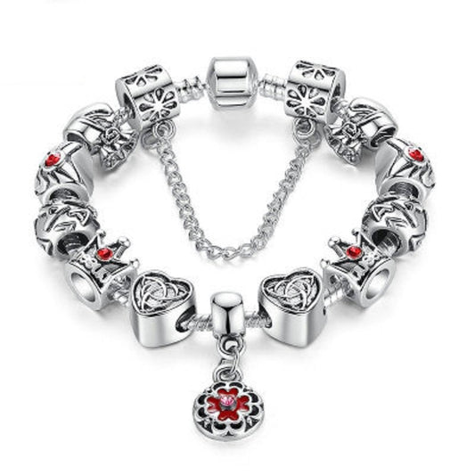 Chain Bracelet Charm Bracelet Enameled Flower Silver Plated The World of Love European Style Snake Gifts for Teen Girls - Renee Lane Company