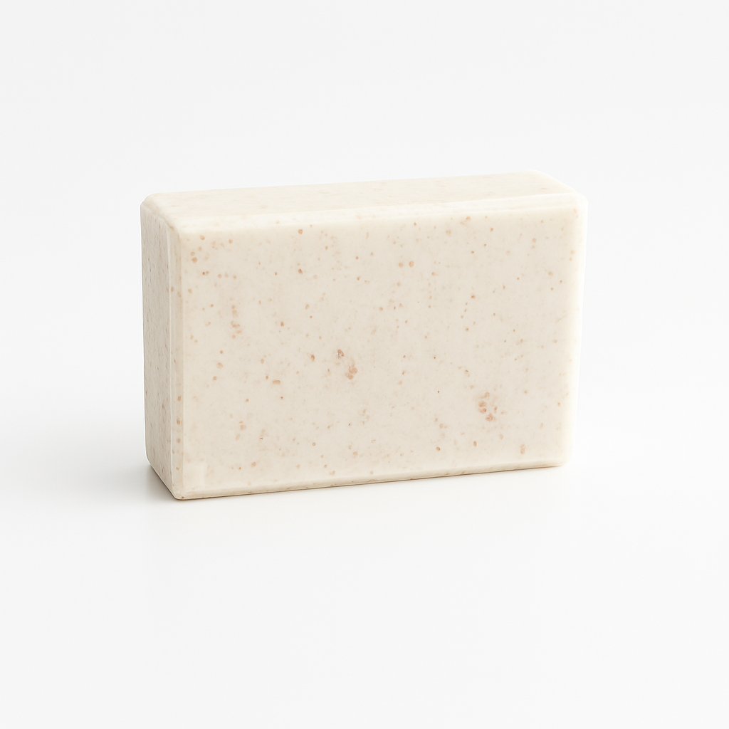 Speckled white rectangular soap bar