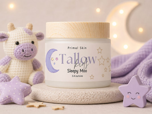 Kids' Sleepy Moo non-toxic moisturizer jar with beige lid and cream label