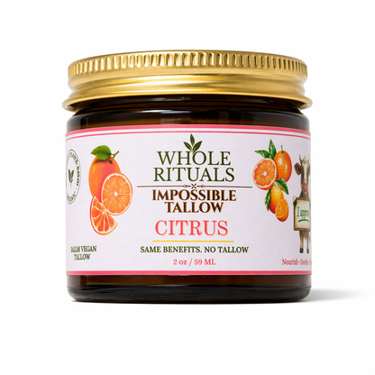 Moisturizing balm jar with gold lid and citrus fruit label