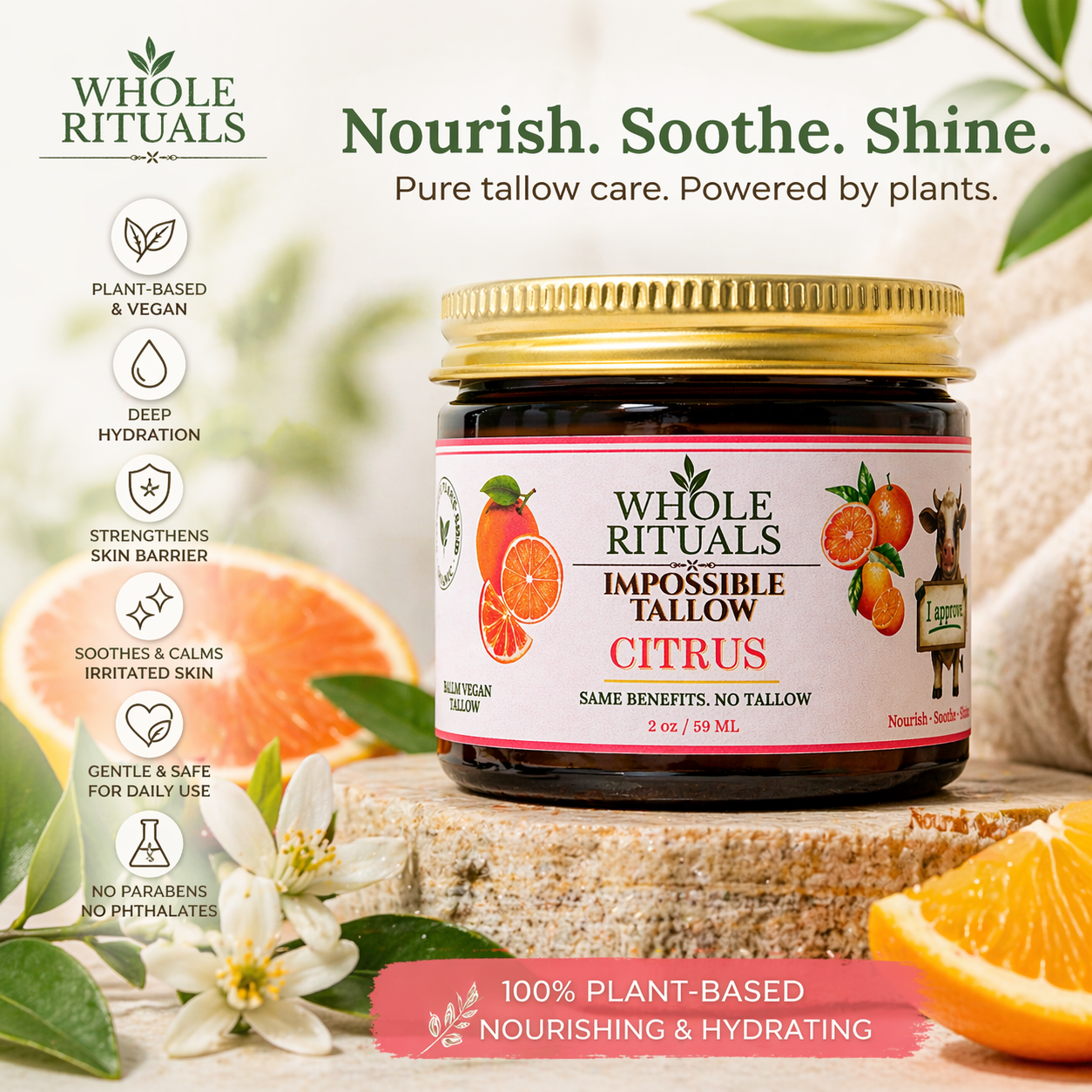 Whole Rituals citrus balm jar with gold lid and orange label