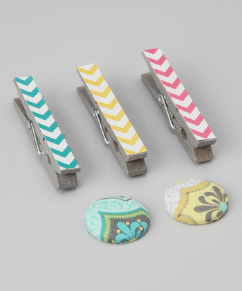 Chevron Stripe clothespin & button magnet accessories - Renee Lane Company