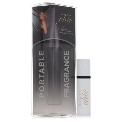 Women's Chic by Celine Dion perfume box and small spray bottle with white cap