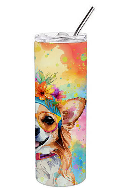 Chihuahua Hippie Dawg Stainless Steel Skinny Tumbler Vacuum Double Walled Reusable Insulated Tumbler Travel Cup for Coffee Cocktails Gift with Lid, 20 oz - Renee Lane Company