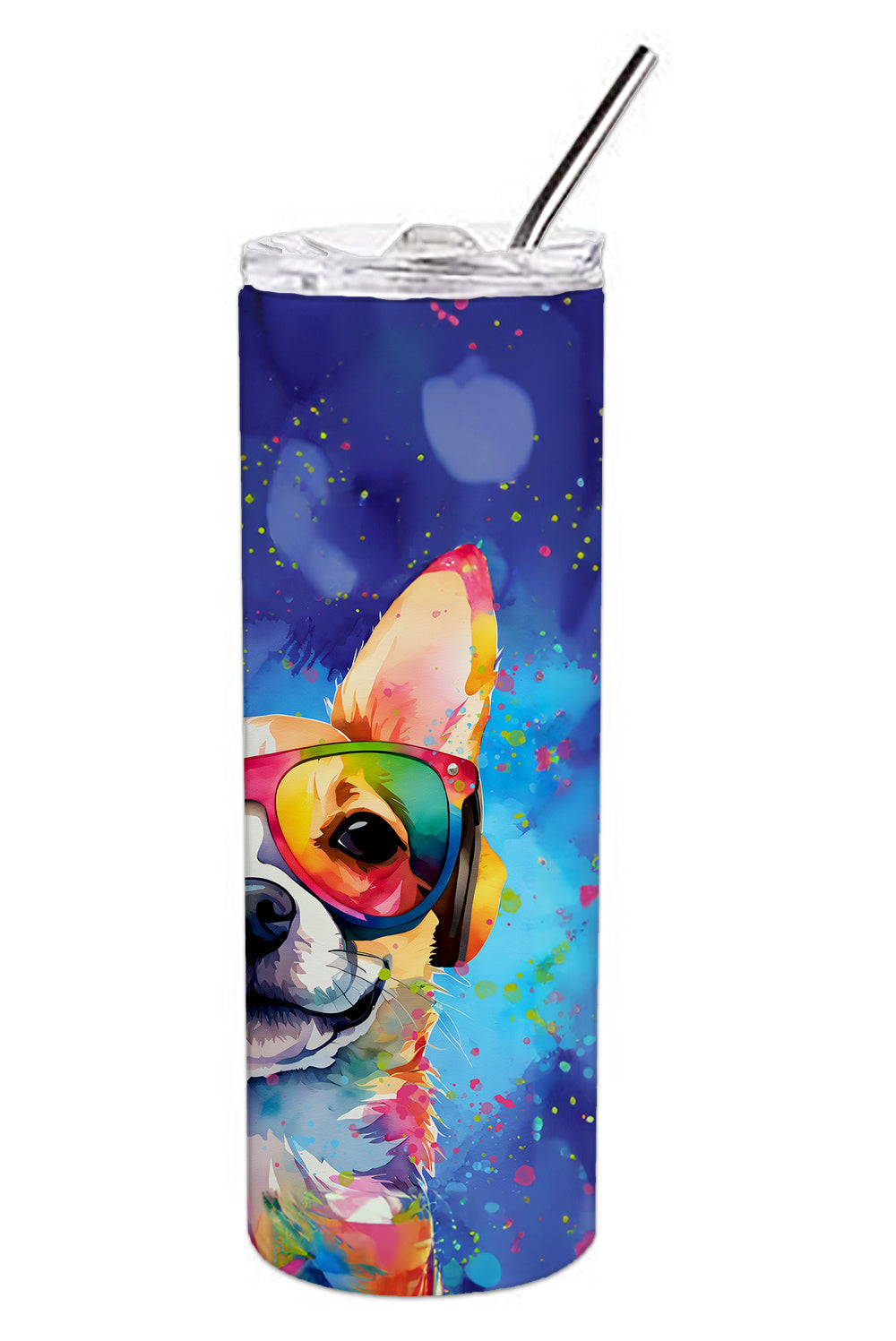 Chihuahua Hippie Dawg Stainless Steel Skinny Tumbler Vacuum Double Walled Reusable Insulated Tumbler Travel Cup for Coffee Cocktails Gift with Lid, 20 oz - Renee Lane Company