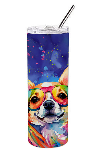 Chihuahua Hippie Dawg Stainless Steel Skinny Tumbler Vacuum Double Walled Reusable Insulated Tumbler Travel Cup for Coffee Cocktails Gift with Lid, 20 oz - Renee Lane Company