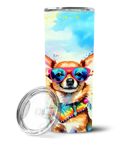 Chihuahua Hippie Dawg Stainless Steel Skinny Tumbler Vacuum Double Walled Reusable Insulated Tumbler Travel Cup for Coffee Cocktails Gift with Lid, 20 oz - Renee Lane Company