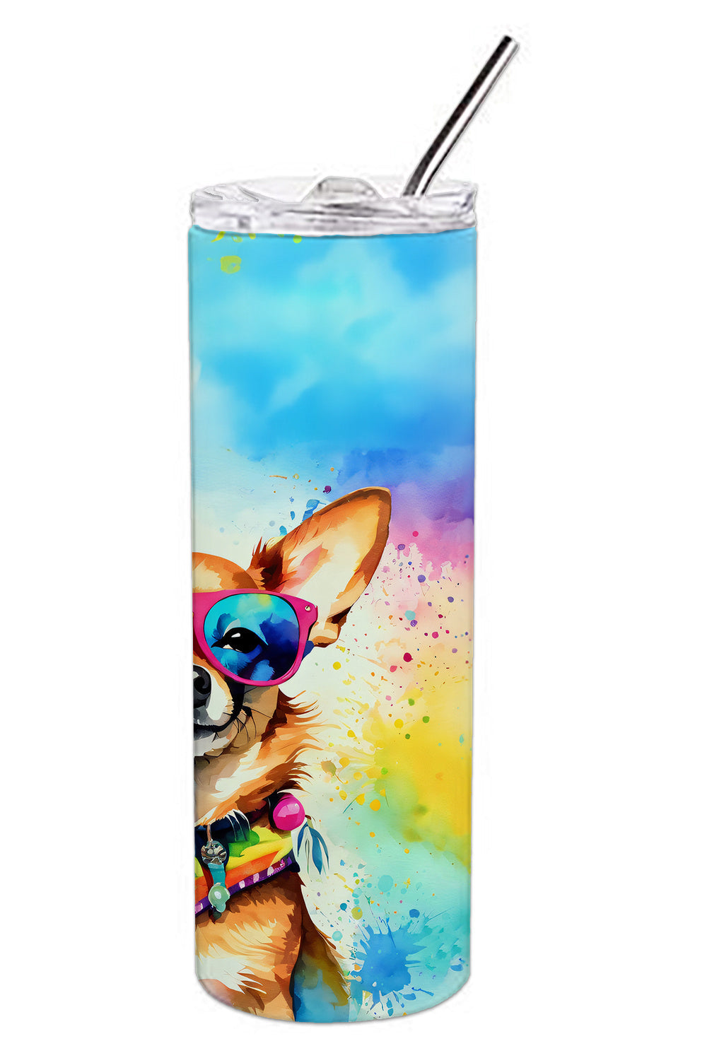 Chihuahua Hippie Dawg Stainless Steel Skinny Tumbler Vacuum Double Walled Reusable Insulated Tumbler Travel Cup for Coffee Cocktails Gift with Lid, 20 oz - Renee Lane Company