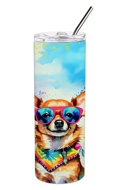 Chihuahua Hippie Dawg Stainless Steel Skinny Tumbler Vacuum Double Walled Reusable Insulated Tumbler Travel Cup for Coffee Cocktails Gift with Lid, 20 oz - Renee Lane Company