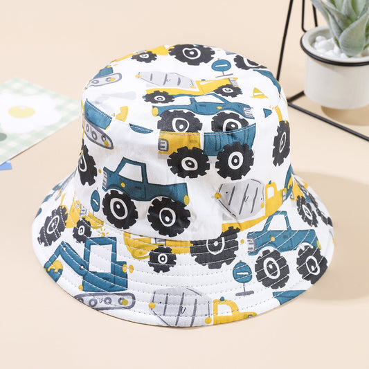 Children's hats spring and autumn thin cartoon car cute fisherman hat boys and girls summer sunshade sunscreen pot hat - Renee Lane Company