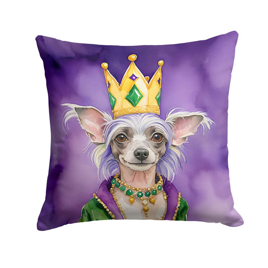 Chinese Crested King of Mardi Gras Throw Pillow Machine Washable, Indoor Outdoor Decorative Pillow for Couch, Bed or Patio, 18Hx18W - Renee Lane Company