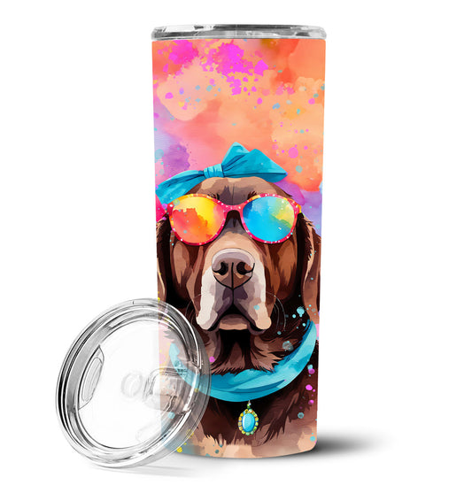 Chocolate Labrador Hippie Dawg Stainless Steel Skinny Tumbler Vacuum Double Walled Reusable Insulated Tumbler Travel Cup for Coffee Cocktails Gift with Lid, 20 oz - Renee Lane Company