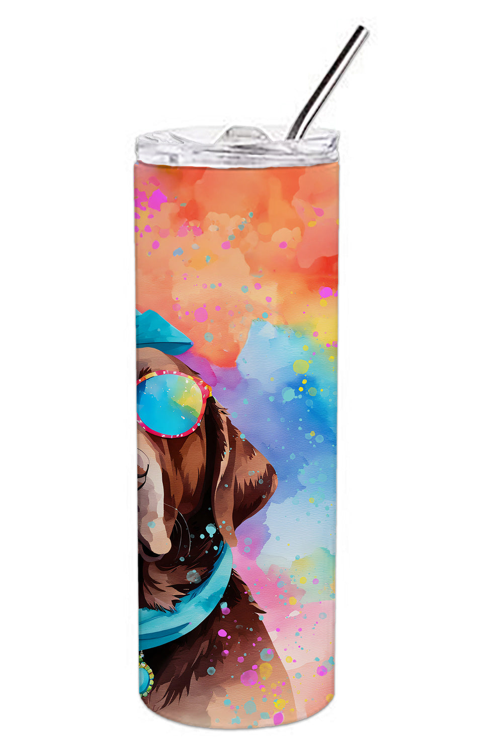 Chocolate Labrador Hippie Dawg Stainless Steel Skinny Tumbler Vacuum Double Walled Reusable Insulated Tumbler Travel Cup for Coffee Cocktails Gift with Lid, 20 oz - Renee Lane Company
