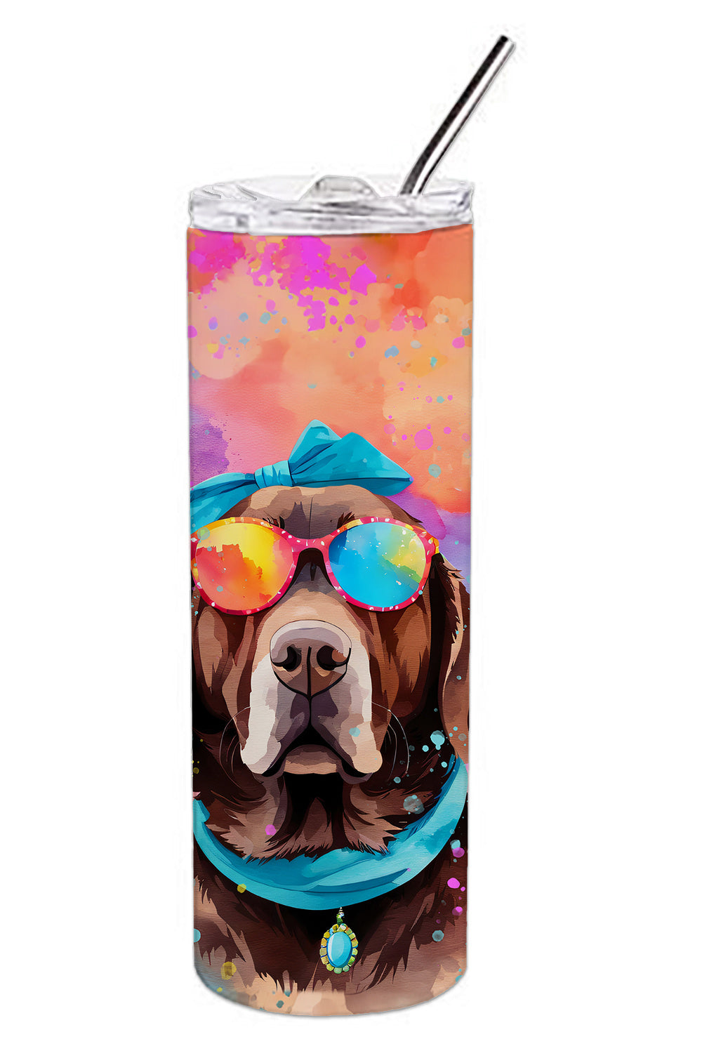 Chocolate Labrador Hippie Dawg Stainless Steel Skinny Tumbler Vacuum Double Walled Reusable Insulated Tumbler Travel Cup for Coffee Cocktails Gift with Lid, 20 oz - Renee Lane Company