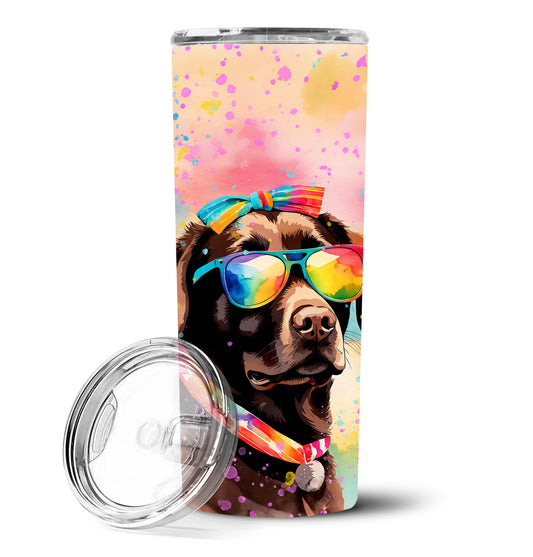 Chocolate Labrador Hippie Dawg Stainless Steel Skinny Tumbler Vacuum Double Walled Reusable Insulated Tumbler Travel Cup for Coffee Cocktails Gift with Lid, 20 oz - Renee Lane Company