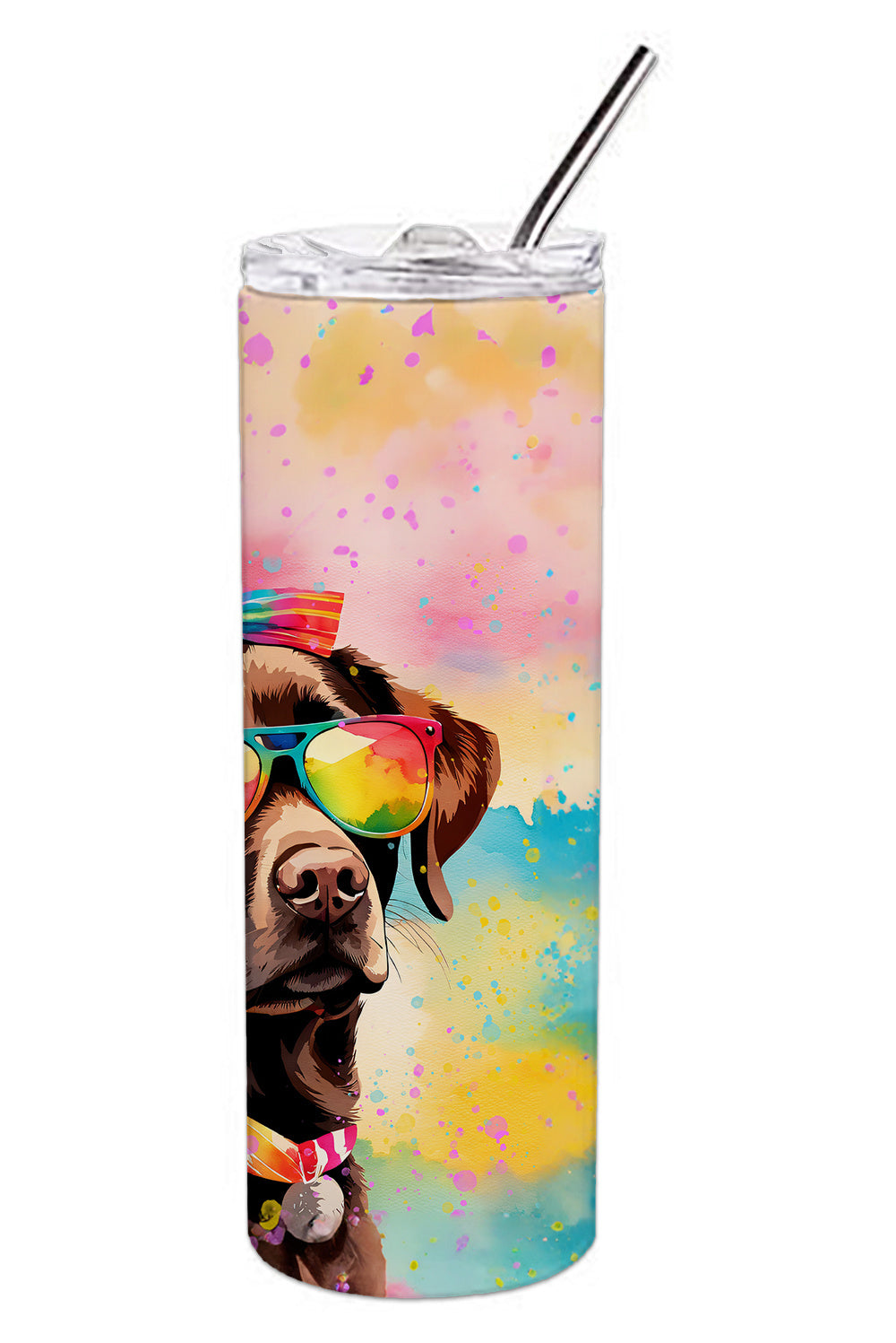 Chocolate Labrador Hippie Dawg Stainless Steel Skinny Tumbler Vacuum Double Walled Reusable Insulated Tumbler Travel Cup for Coffee Cocktails Gift with Lid, 20 oz - Renee Lane Company