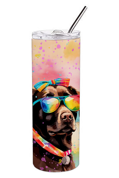 Chocolate Labrador Hippie Dawg Stainless Steel Skinny Tumbler Vacuum Double Walled Reusable Insulated Tumbler Travel Cup for Coffee Cocktails Gift with Lid, 20 oz - Renee Lane Company