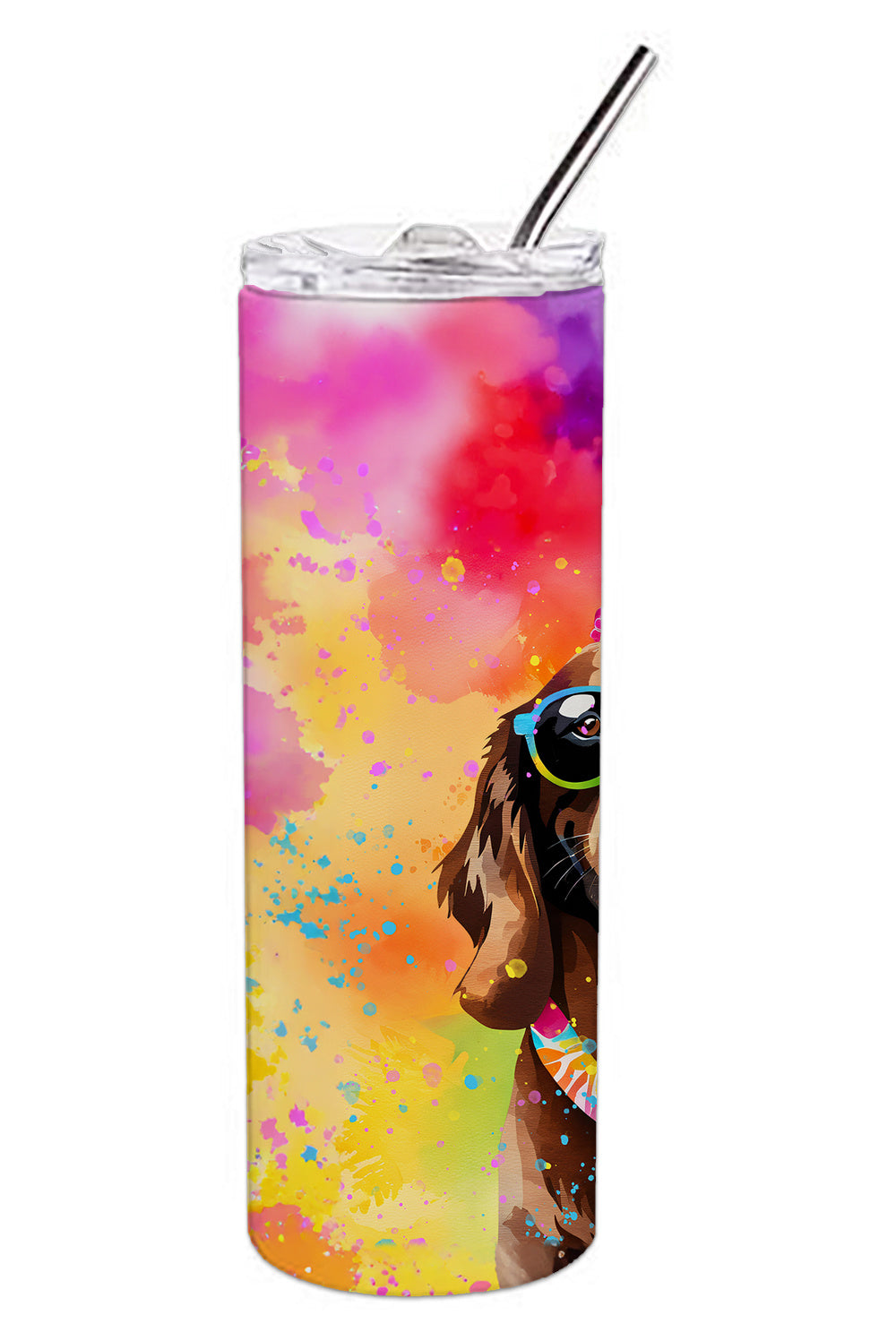 Chocolate Labrador Hippie Dawg Stainless Steel Skinny Tumbler Vacuum Double Walled Reusable Insulated Tumbler Travel Cup for Coffee Cocktails Gift with Lid, 20 oz - Renee Lane Company