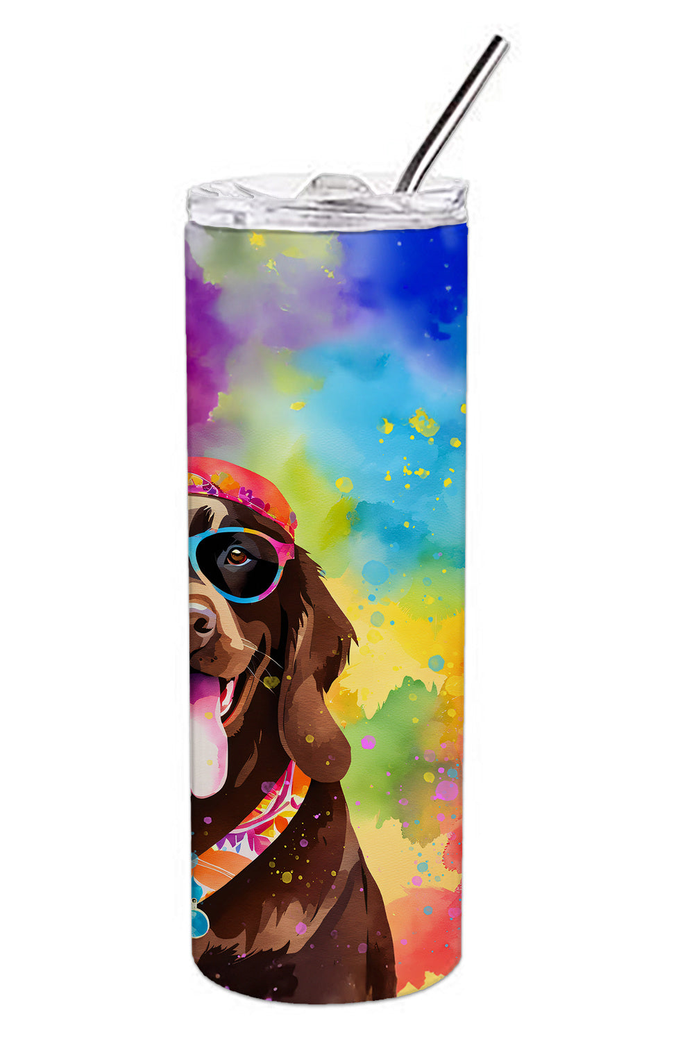 Chocolate Labrador Hippie Dawg Stainless Steel Skinny Tumbler Vacuum Double Walled Reusable Insulated Tumbler Travel Cup for Coffee Cocktails Gift with Lid, 20 oz - Renee Lane Company