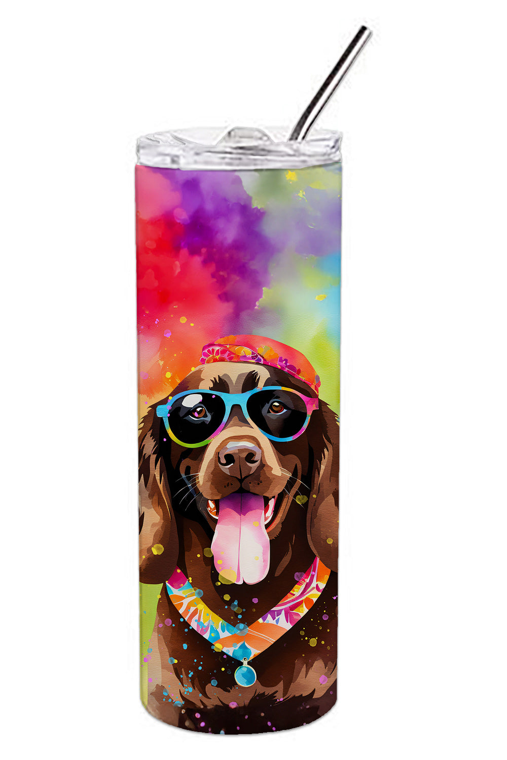 Chocolate Labrador Hippie Dawg Stainless Steel Skinny Tumbler Vacuum Double Walled Reusable Insulated Tumbler Travel Cup for Coffee Cocktails Gift with Lid, 20 oz - Renee Lane Company