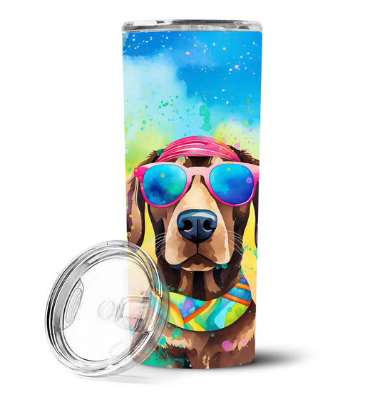 Chocolate Labrador Hippie Dawg Stainless Steel Skinny Tumbler Vacuum Double Walled Reusable Insulated Tumbler Travel Cup for Coffee Cocktails Gift with Lid, 20 oz - Renee Lane Company