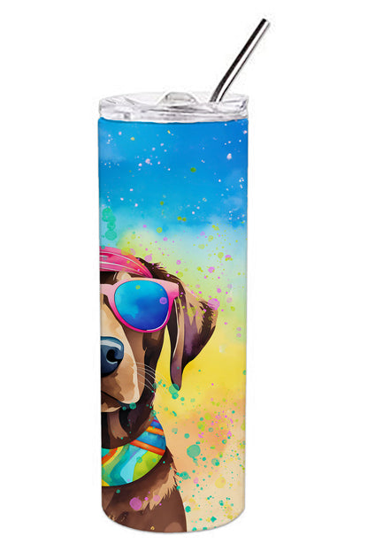 Chocolate Labrador Hippie Dawg Stainless Steel Skinny Tumbler Vacuum Double Walled Reusable Insulated Tumbler Travel Cup for Coffee Cocktails Gift with Lid, 20 oz - Renee Lane Company