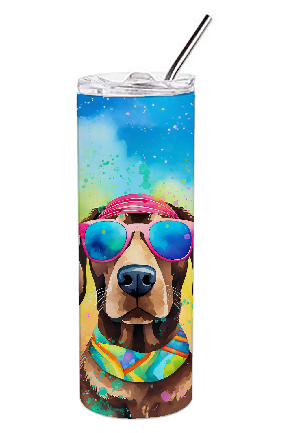 Chocolate Labrador Hippie Dawg Stainless Steel Skinny Tumbler Vacuum Double Walled Reusable Insulated Tumbler Travel Cup for Coffee Cocktails Gift with Lid, 20 oz - Renee Lane Company