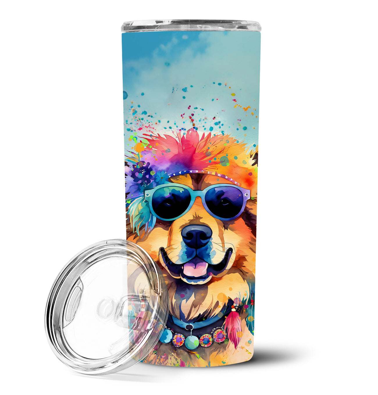 Chow Chow Hippie Dawg Stainless Steel Skinny Tumbler Vacuum Double Walled Reusable Insulated Tumbler Travel Cup for Coffee Cocktails Gift with Lid, 20 oz - Renee Lane Company