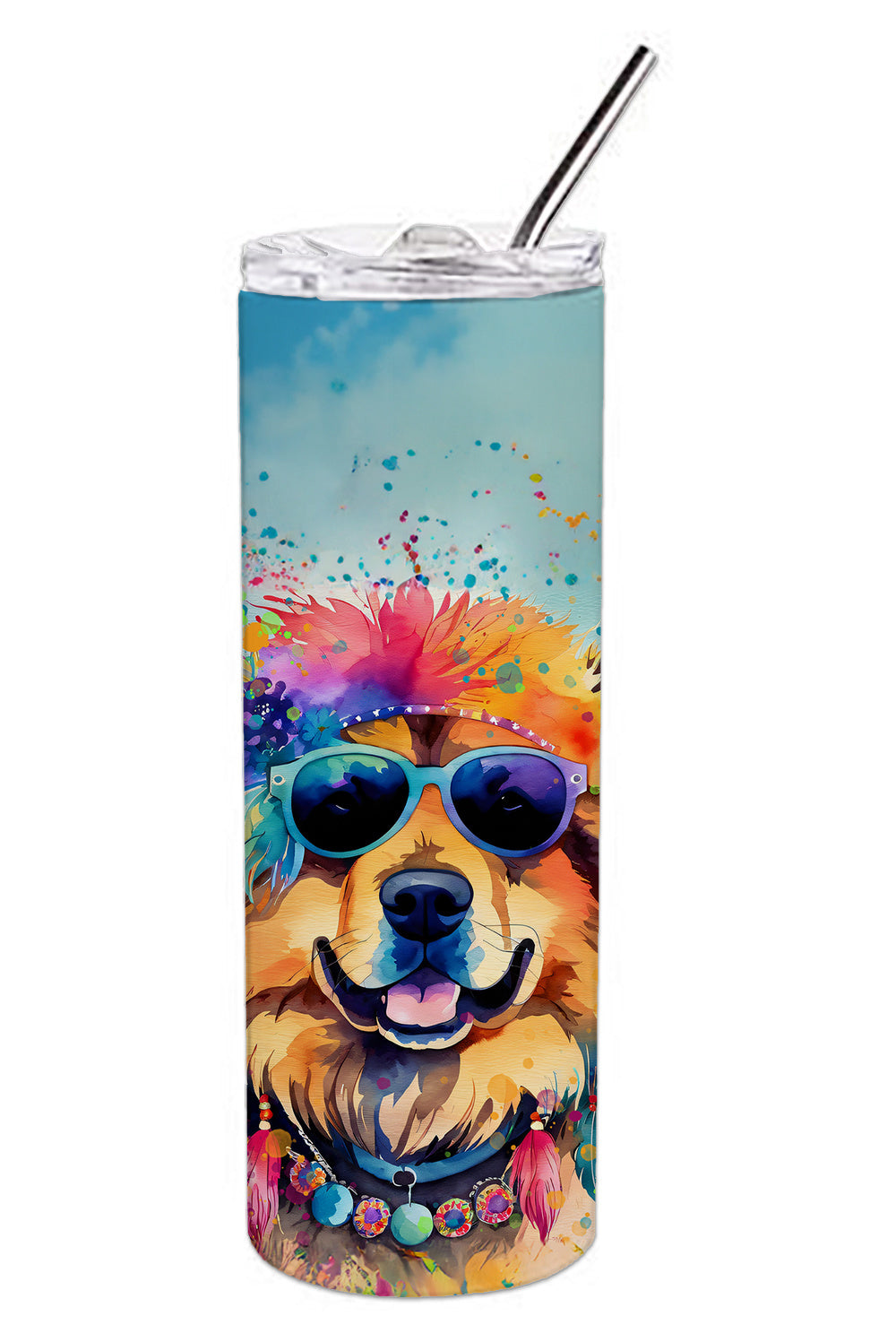 Chow Chow Hippie Dawg Stainless Steel Skinny Tumbler Vacuum Double Walled Reusable Insulated Tumbler Travel Cup for Coffee Cocktails Gift with Lid, 20 oz - Renee Lane Company