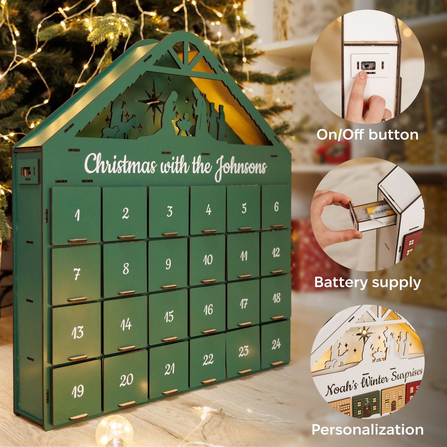 Christmas Advent Calendar - Green - Renee Lane Company