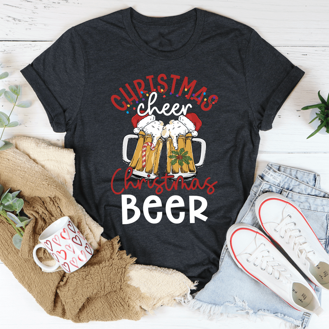 Dark gray T-shirt with beer mug graphic and 'Christmas Beer' text