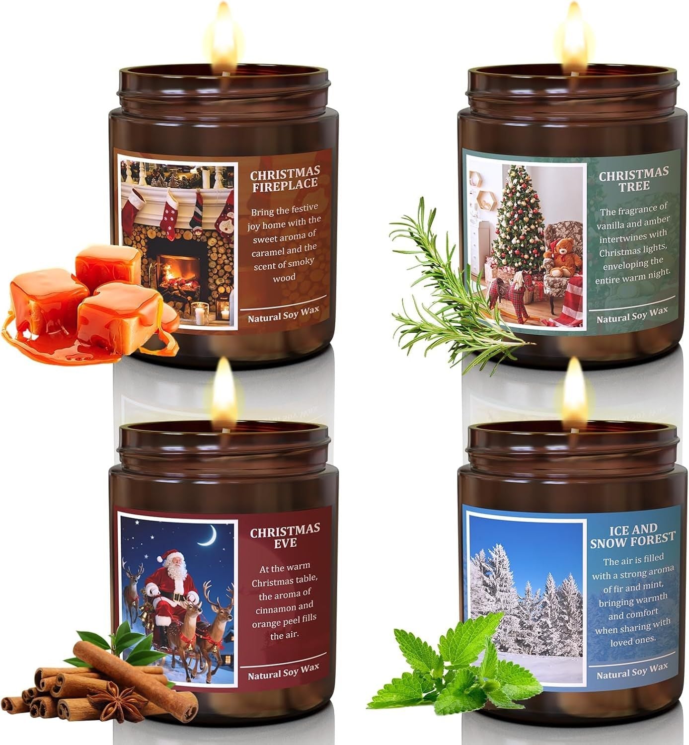 Christmas Scenes Candle Set Gifts- Perfect for Home Decor Holiday Scented Candles, 4 Pack Soy Candles for Men and Women, New Year Aromatherapy (Christmas Set) - Renee Lane Company