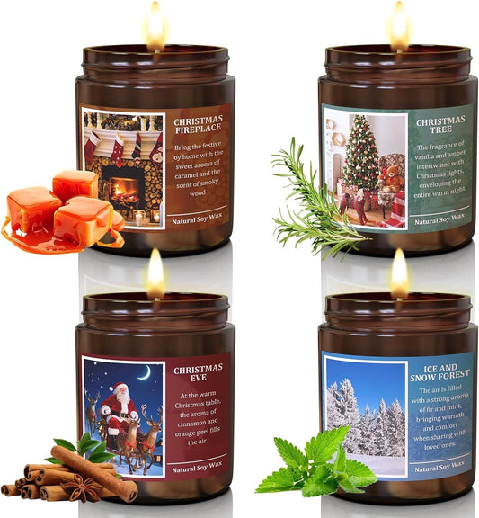 Christmas Scenes Candle Set Gifts- Perfect for Home Decor Holiday Scented Candles, 4 Pack Soy Candles for Men and Women, New Year Aromatherapy (Christmas Set) - Renee Lane Company