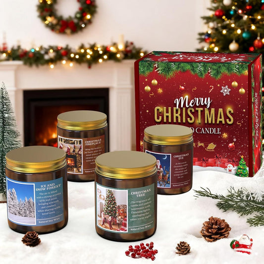 Christmas Scenes Candle Set Gifts- Perfect for Home Decor Holiday Scented Candles, 4 Pack Soy Candles for Men and Women, New Year Aromatherapy (Christmas Set) - Renee Lane Company