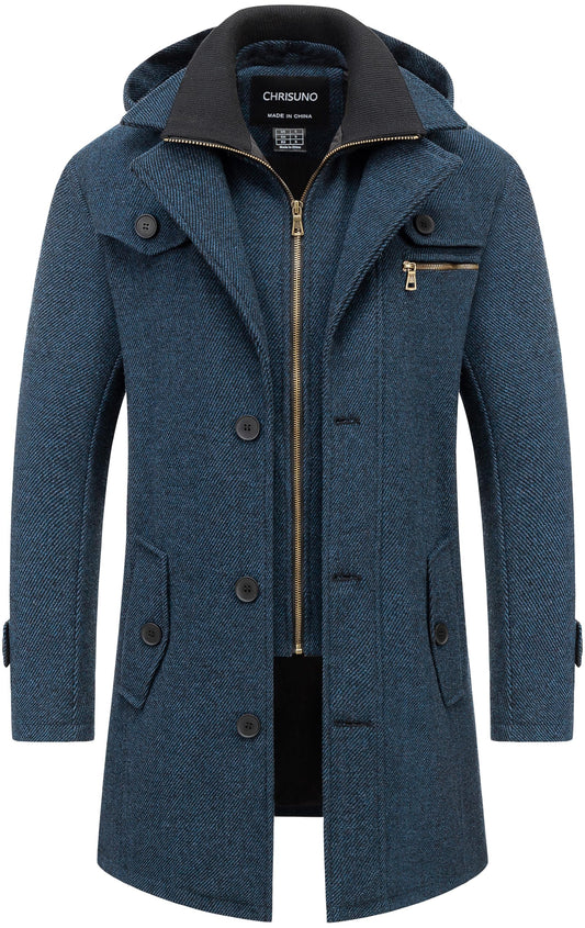 Chrisuno Winter Coats For Men Fall Jackets Wool Trench Blend Top Pea Coat Long Single Breasted Classic Stylish Business Overcoat Navy M - Renee Lane Company