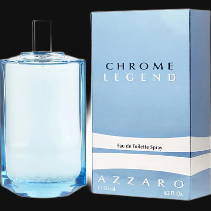 Chrome Legend by Azzaro eau de toilette spray, clear teal bottle and matching box