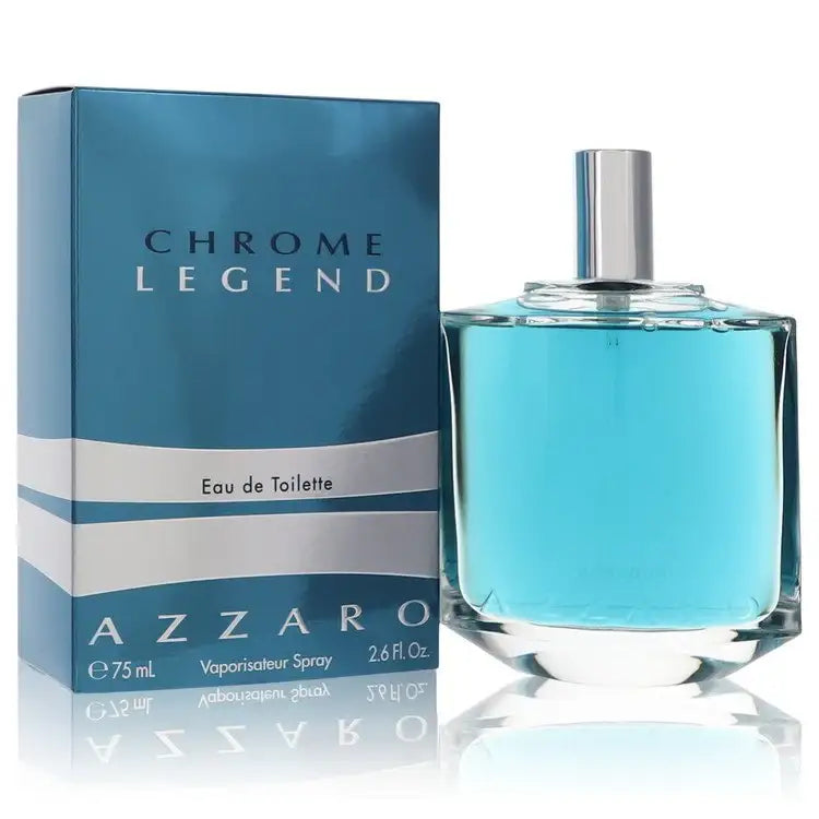 Chrome Legend eau de toilette spray bottle for men, teal liquid in square glass