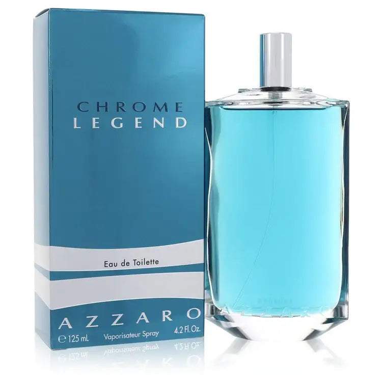 Men's eau de toilette spray set, teal glass bottle with silver cap and blue box